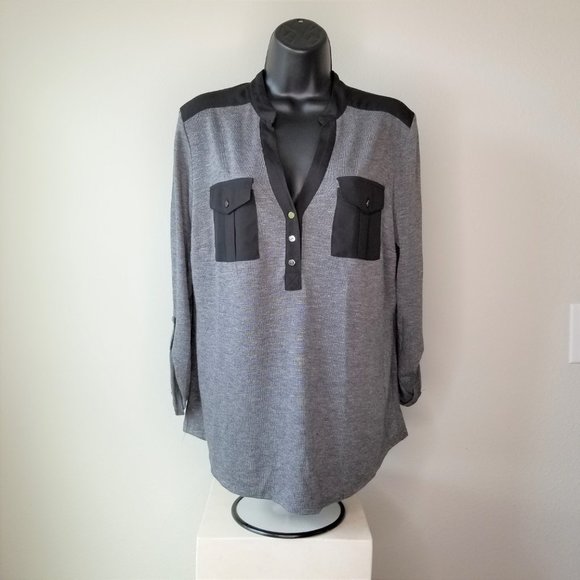 New Directions Button Down 2-Pocket Blouse w/ Yoke - Picture 10 of 13
